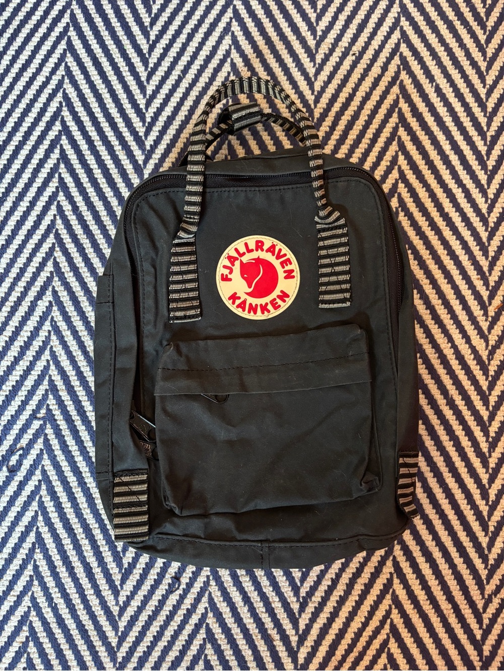 Fjällraven Kanken Mini Black Backpack w/ Striped Straps